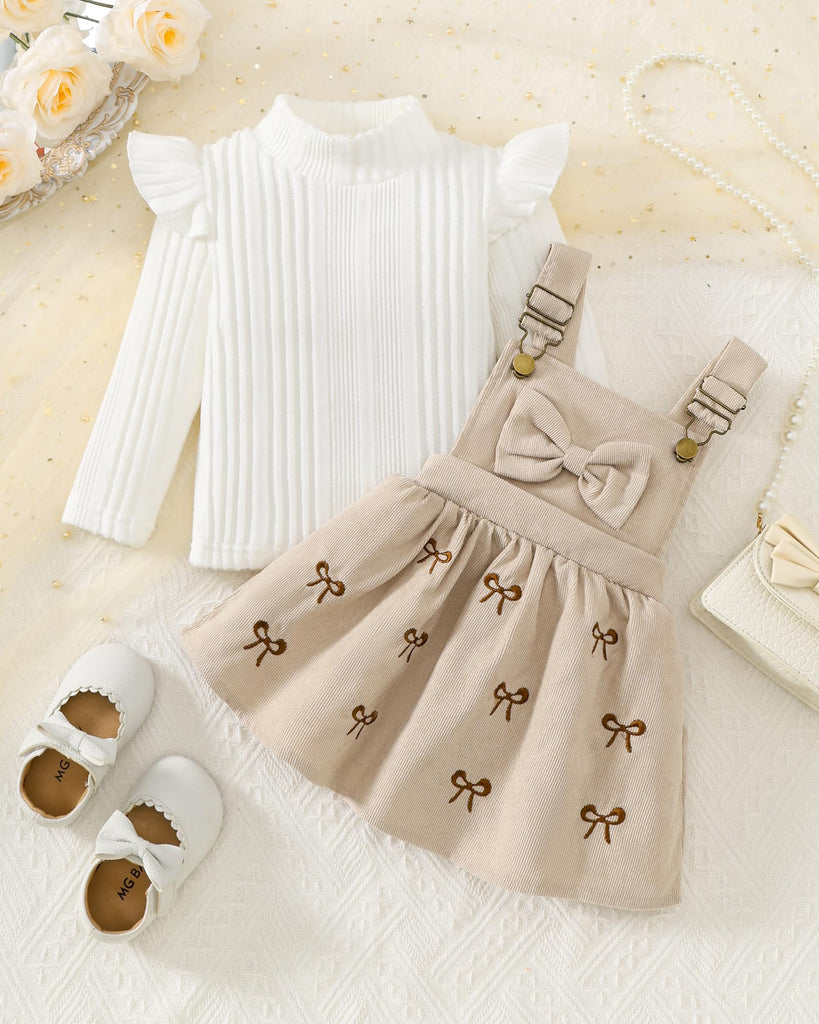Toddler Girl Fall Winter 2 Piece Outfit Corduroy Overall Dress