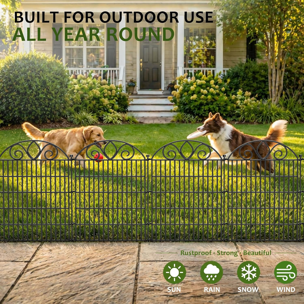10 Panels No Dig Tall Garden Fence with Gate - 44" H X 23.6' L Rustproof Metal Dog Fence Outdoor for Yard, Decorative