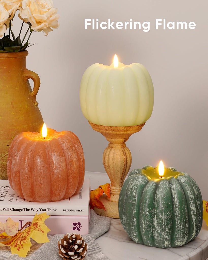 Fall Decor, Fall Decorations Large Flameless Pumpkin Candle Orange