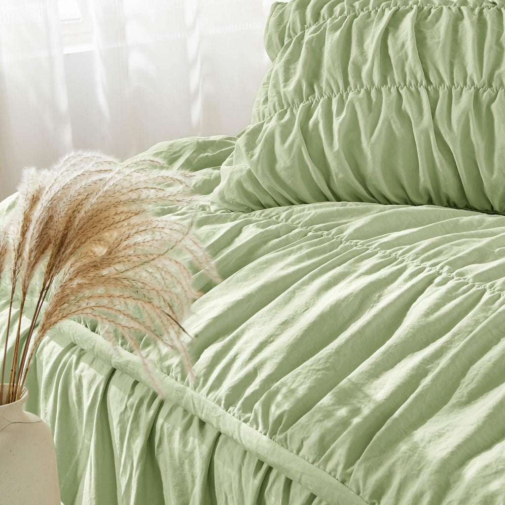 Green Ruched Comforter Set Ruffle Comforter Bedding