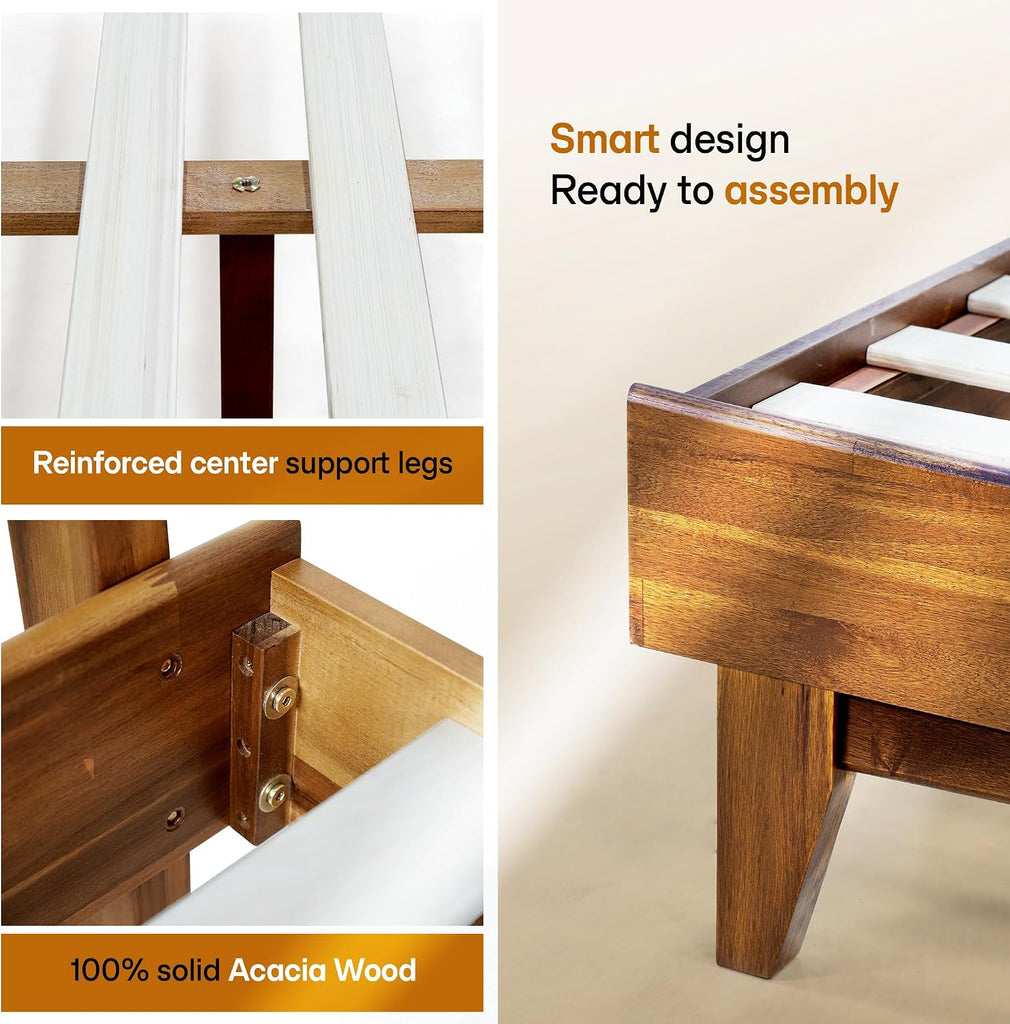 Aurora Solid Wood King Platform Bed Frame with Headboard, Walnut