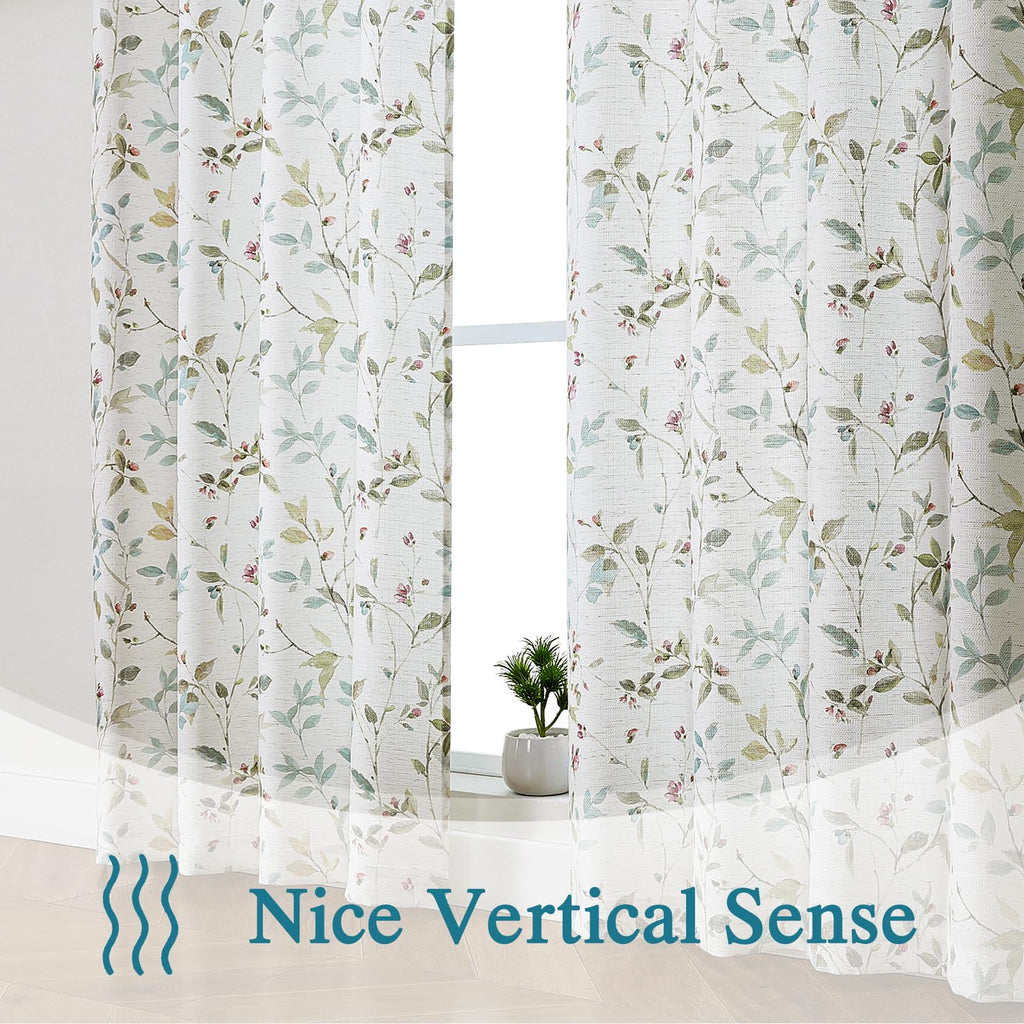 Roman Linen Blend Curtains 84 Inch Length 2 Panels Set, Light Filtering Floral Vintage Curtains Printed Drapes for
