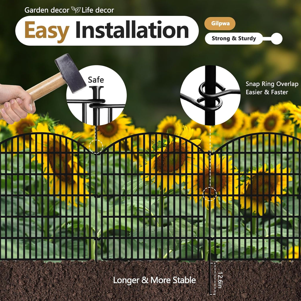 16 Panels Decorative Garden Metal Fence, 33in (H) x 38.67ft (L) No Dig Dog Fencing for Outdoor Yard, Rustproof Animal