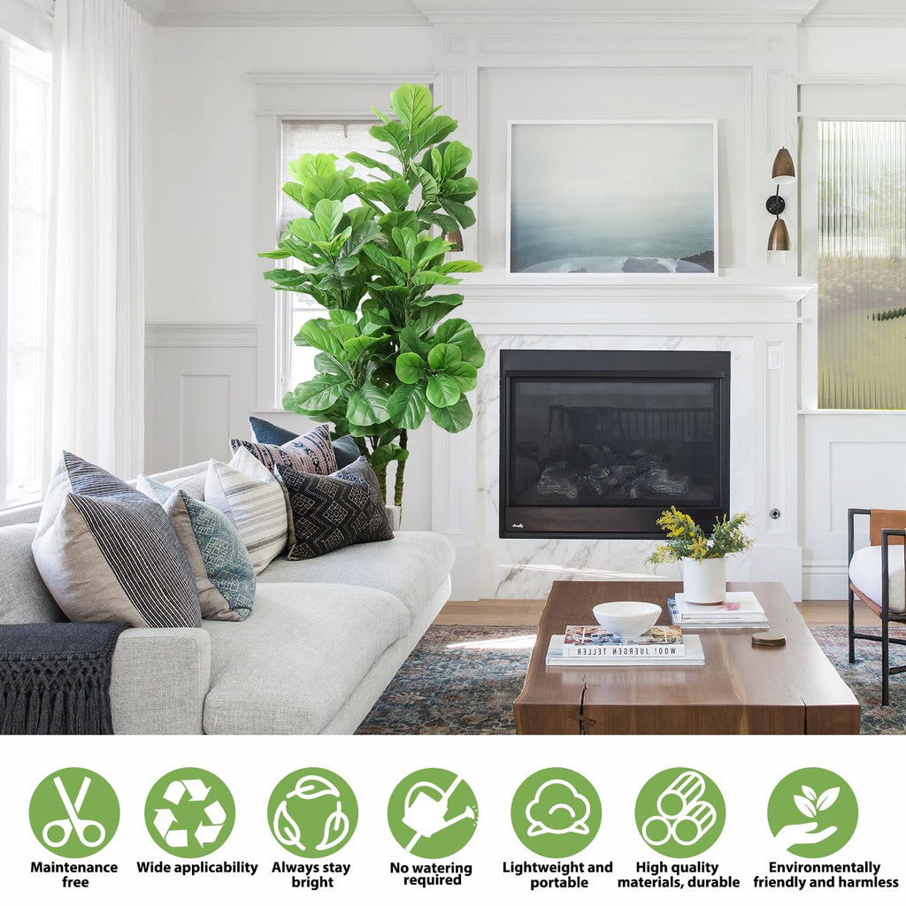 6ft Artificial Fiddle Leaf Fig Tree in Pot Faux Fiddle Leaf Fig Tree Large Artificial Tree for Indoor Outdoor House