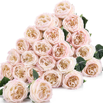 20 Pcs Peonies Artificial Flowers Faux Look Real, Light Pink