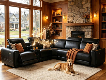 Leather Power Reclining Sectional Sofa with Bass Speakers