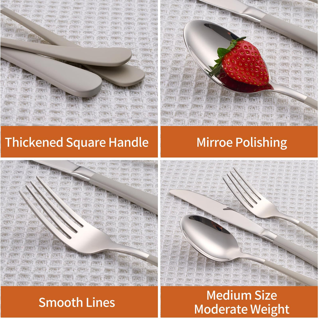 20 Piece Cream Grey 18/0 Flatware Utensil Set for 4, Include Dinner Knife, Dinner Forks, Dinner Spoons, Salad