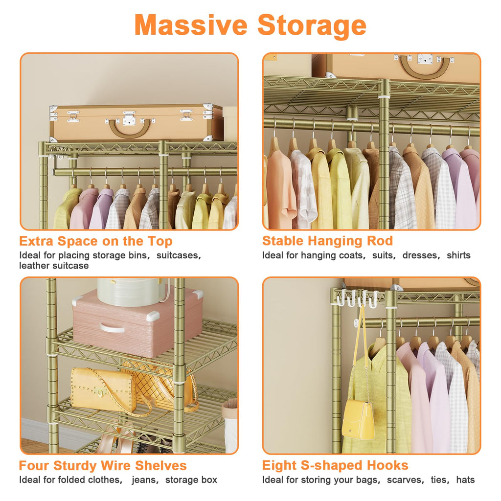 F4R Heavy Duty Clothes Rack(With Lockable Wheels )Rolling Clothing Racks for Hanging Clothes, Adjustable Closet