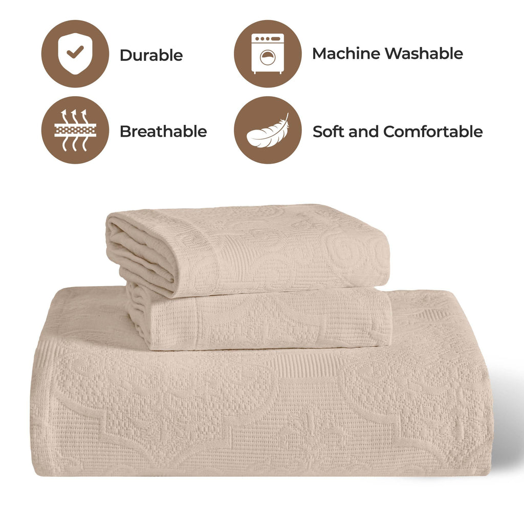 Cotton 2-Piece Bedspread Set, Oversized Bedspread, 1 Pillow Sham, Medium Weight Blanket, Home Bed Decor, Warm