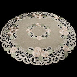 Embroidered Table Topper Gold Daisy Fleur Latte Small Tablecloth Doily (33 Inch Round)