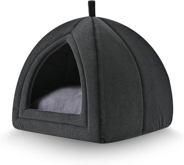 Cat Cave Bed, 2-in-1 Foldable House for Indoor Cats, with Washable Cushion and Non-Slip Base, 17.5 x 17.5 Inches, Large