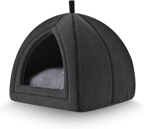 Cat Cave Bed, 2-in-1 Foldable House for Indoor Cats, with Washable Cushion and Non-Slip Base, 17.5 x 17.5 Inches, Large