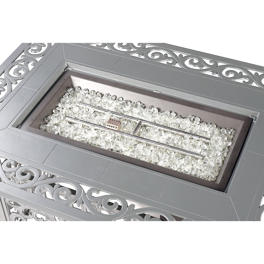 Rectangular 48 in. x 36 in. Aluminum Propane Fire Pit Table, Glass Beads, Two Covers, Lid, 57, 000 BTUs in Grey Finish