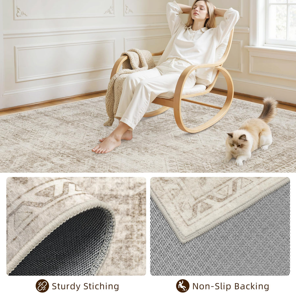 Hallway Washable Runner Rug: Neutral Kitchen Carpet Brown