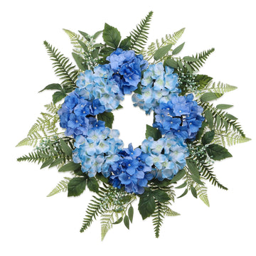 26 Inch Hydrangea Summer Wreaths for Front Door, Blue Hydrangea Wreath Artificial Door Wreaths Spring Summer Decor