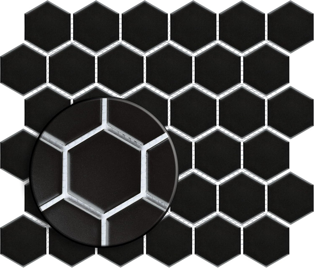 Metro 2" Hex Matte Black 11-1/8" x 12-5/8" Porcelain Mosaic Floor and Wall Tile