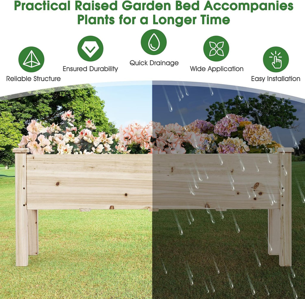 Raised Garden Bed, Elevated Fir Wood Planter Box | for Vegetables, Herbs & Flowers, 47.5" x 17" x 20" for Backyard