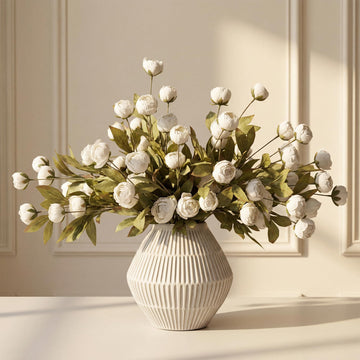 12 Pcs Faux Silk Peony Artificial Flowers for Vase Decor White