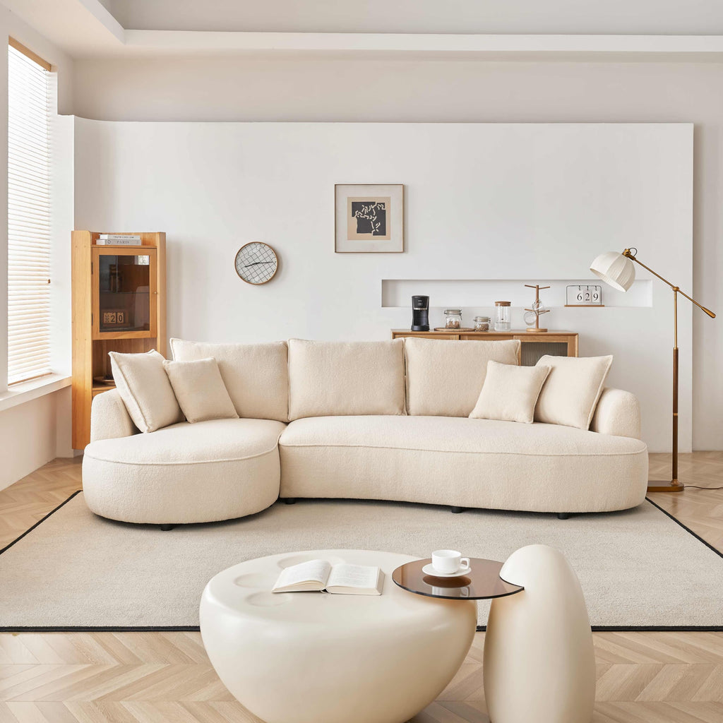 122.8" Curved Sofa, Modern Curved Couch Living Room Modular Sectional Sofa, Mid Century Upholstered Couch Sherpa