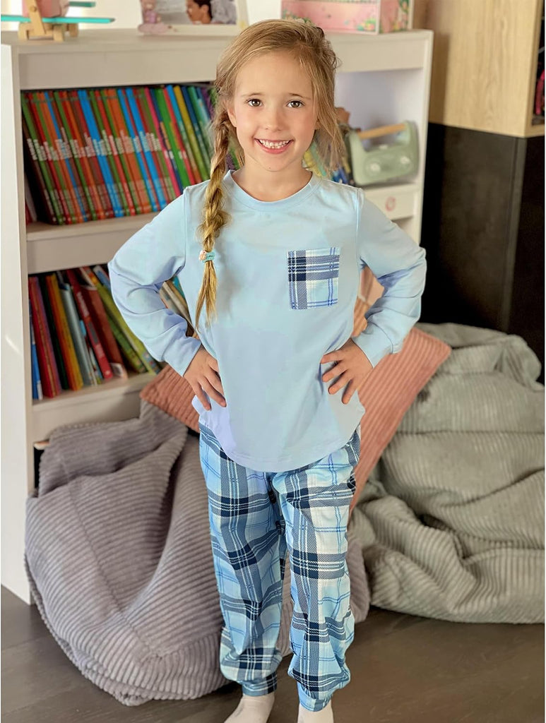 Pajamas for Girls Long Sleeve Pjs Set Soft Ankle Cuff Sleepwear