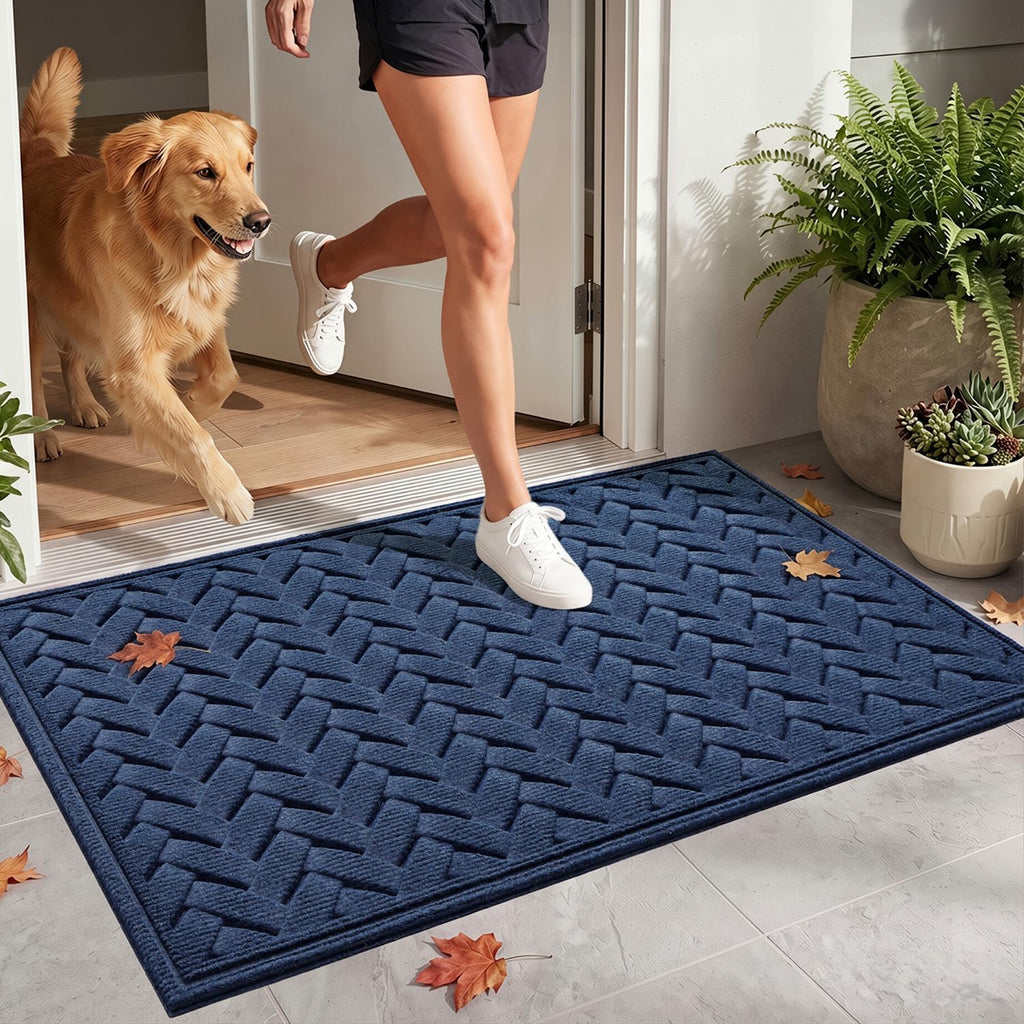 Front Door Mat Outside Entrance 2x3 Heavy Duty Entry Floor Doormat | Wave Navy, Dirt Trapper, Rubber Back, Non Slip