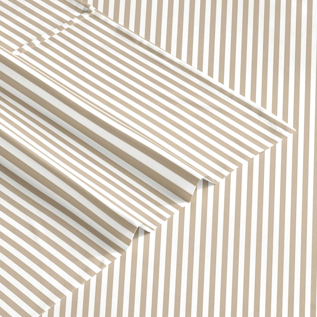 Striped Bed Sheets, 4-Piece Sheet Set, Ticking Vertical Pin Stripe Modern Farmhouse Pattern Printed Bedding, Deep