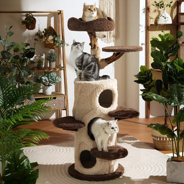 Modern Cat Tree for Indoor Cats, 54.7'' Tall Luxury Treehouse Cat Tower