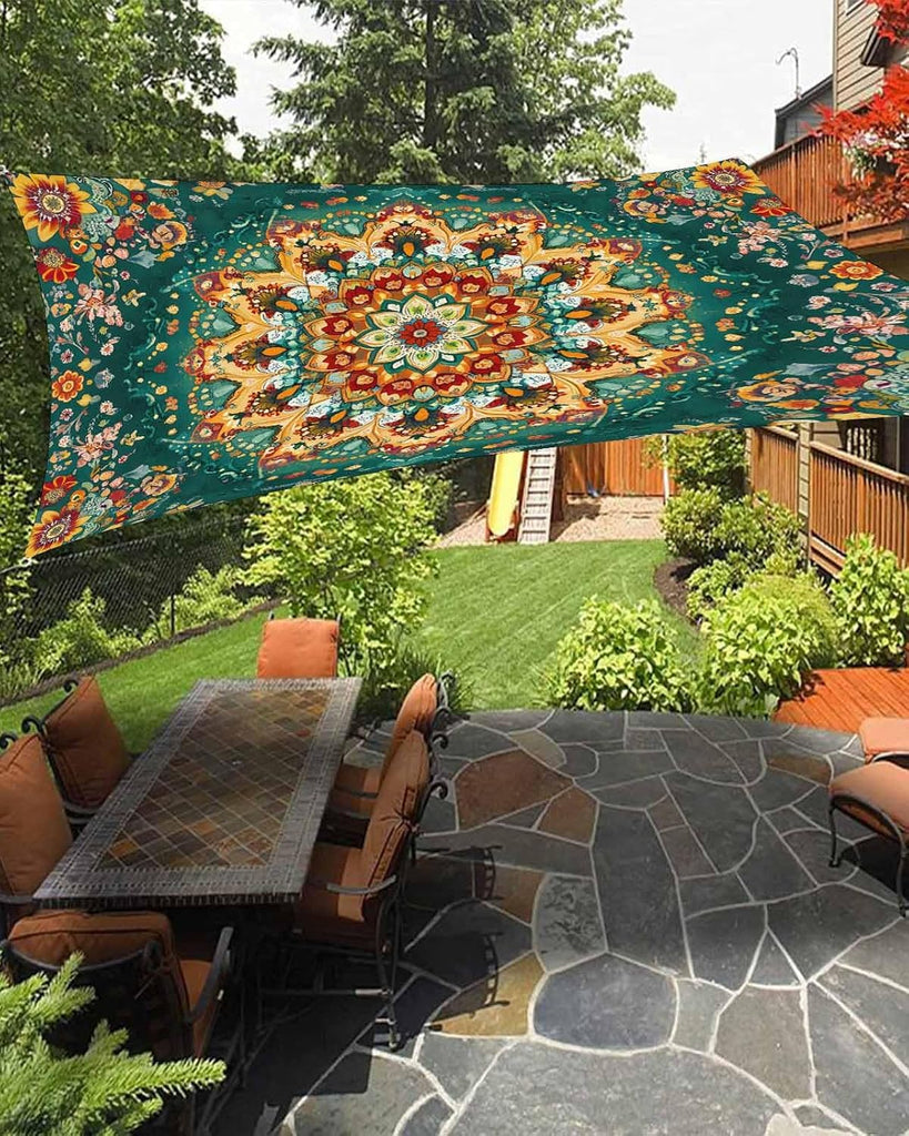 Boho Flower Sun Sail Shades Rectangle Canopy,Sunlight Block Heavy Duty Curved Backyard Shade Cover,Yellow Green