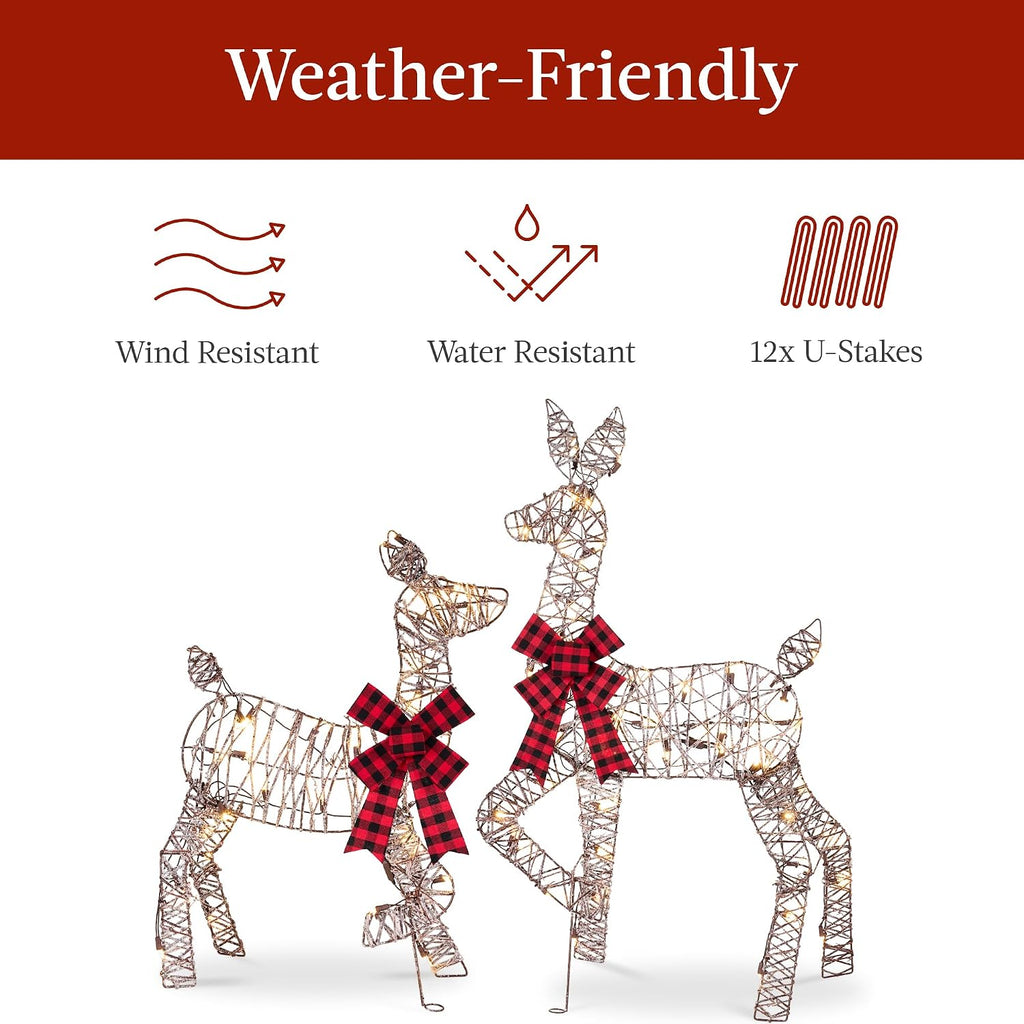4ft 3-Piece 2D Lighted Christmas Deer Family Set, Large Outdoor Yard Reindeer Holiday Decoration with 175 LED Lights