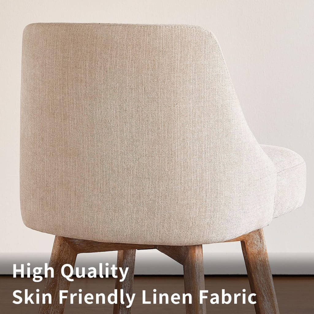 Counter Height Bar Stools,Sand-Colored Linen Comfort Fabric Bar Stool Set of 2,360° Swivel Counter Height Stools