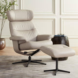 Modern Reclining Swivel Lounge Chair and Ottoman — Faux Leather
