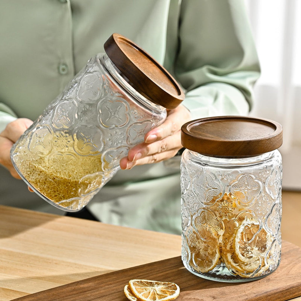 Glass Storage Containers With Lids, Glass Jars With Lids, 24oz, Set Of 3