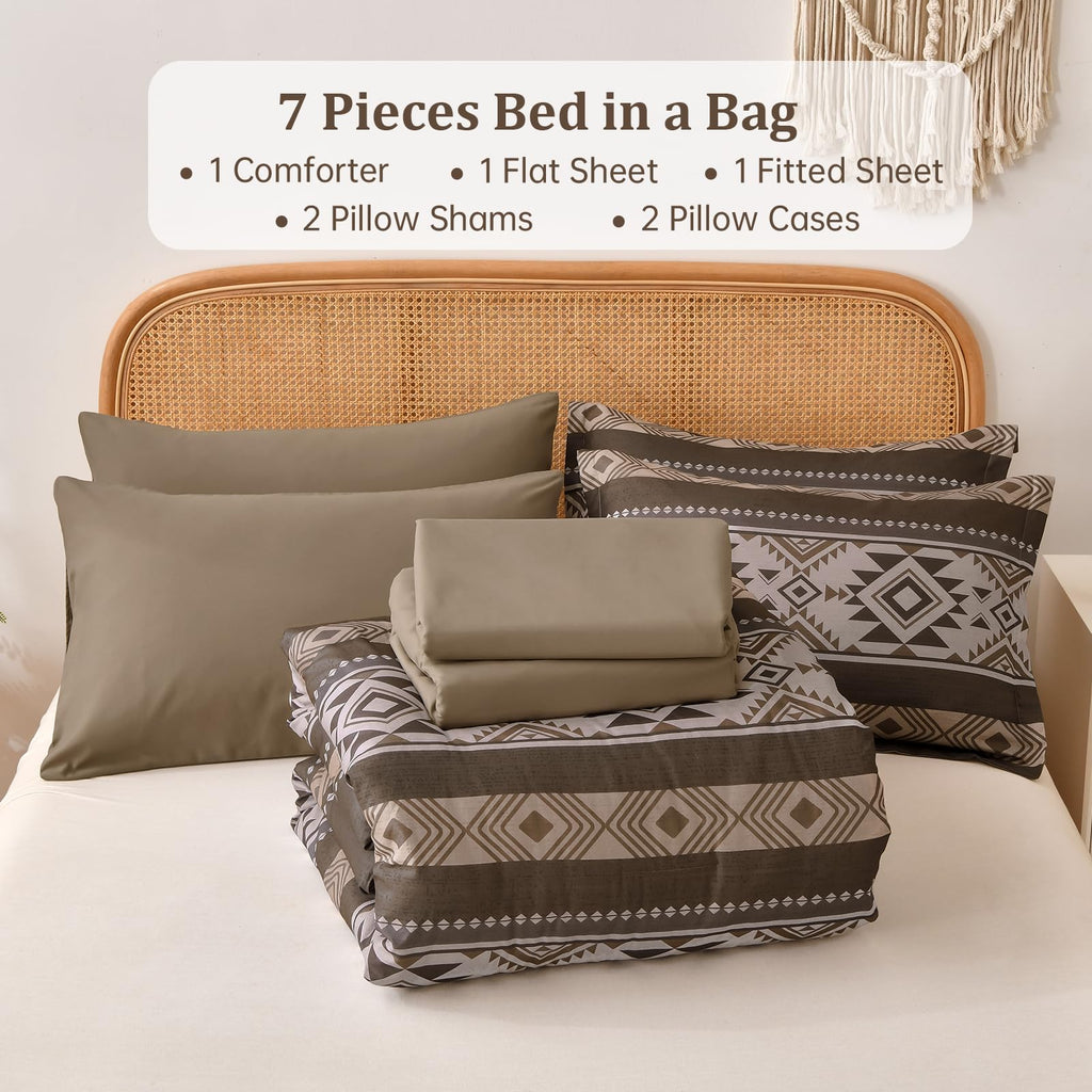 Brown Comforter Set, 7 Pieces Boho Western Bedding Set