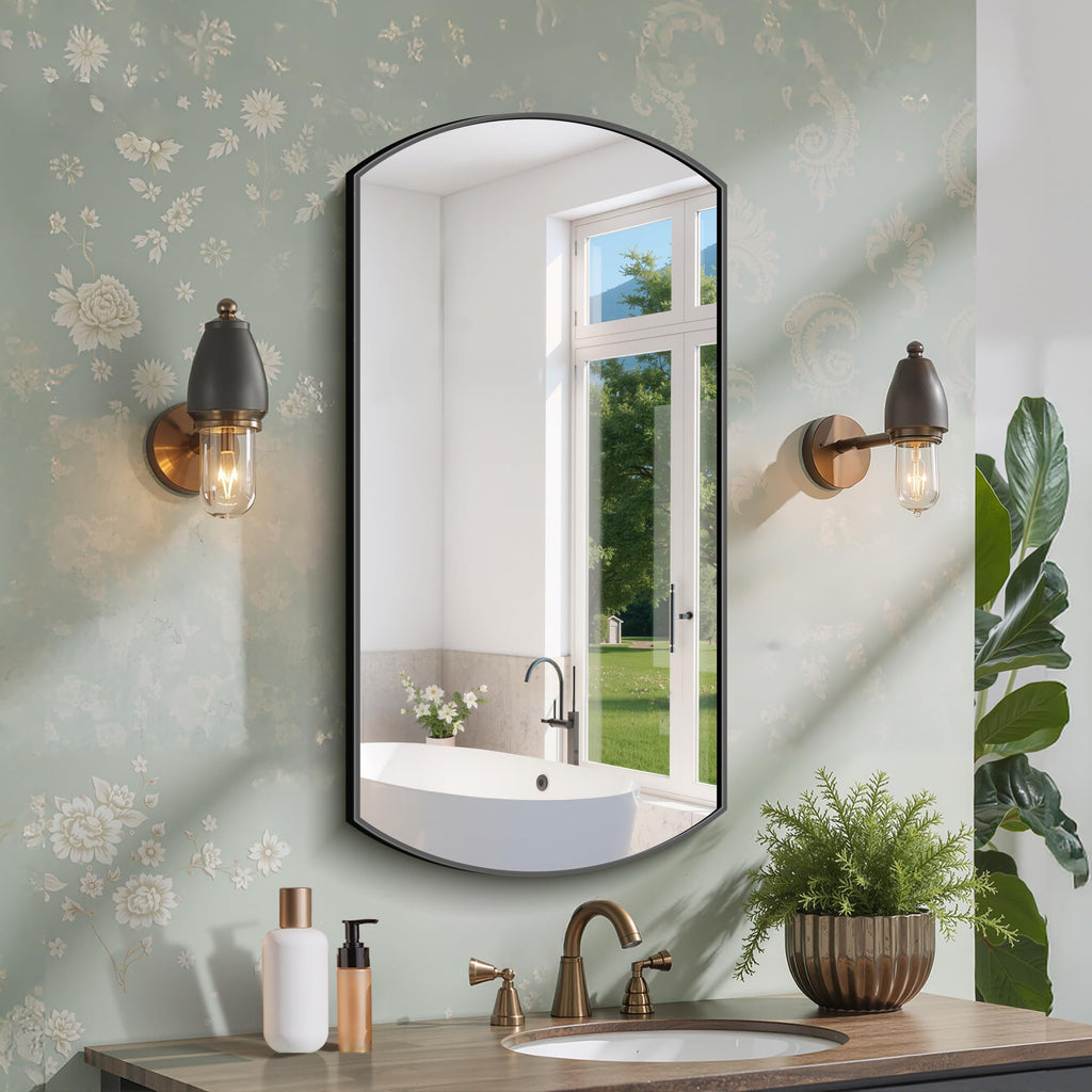 Bathroom, 20x40 Inch Black Oval Wall Mounted with Thin Metal Frame, Modern Bathroom Vanity Mirrors for Over Sink