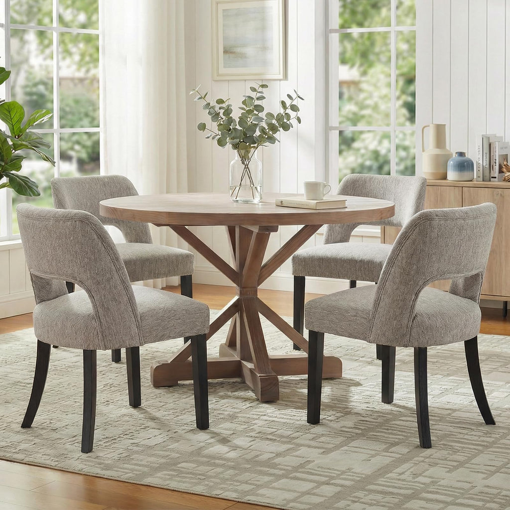 Wooden Dining Chairs Set of 6, Mid Century Modern Upholstered Dining Room Chairs with Black Wood Legs, Fabric