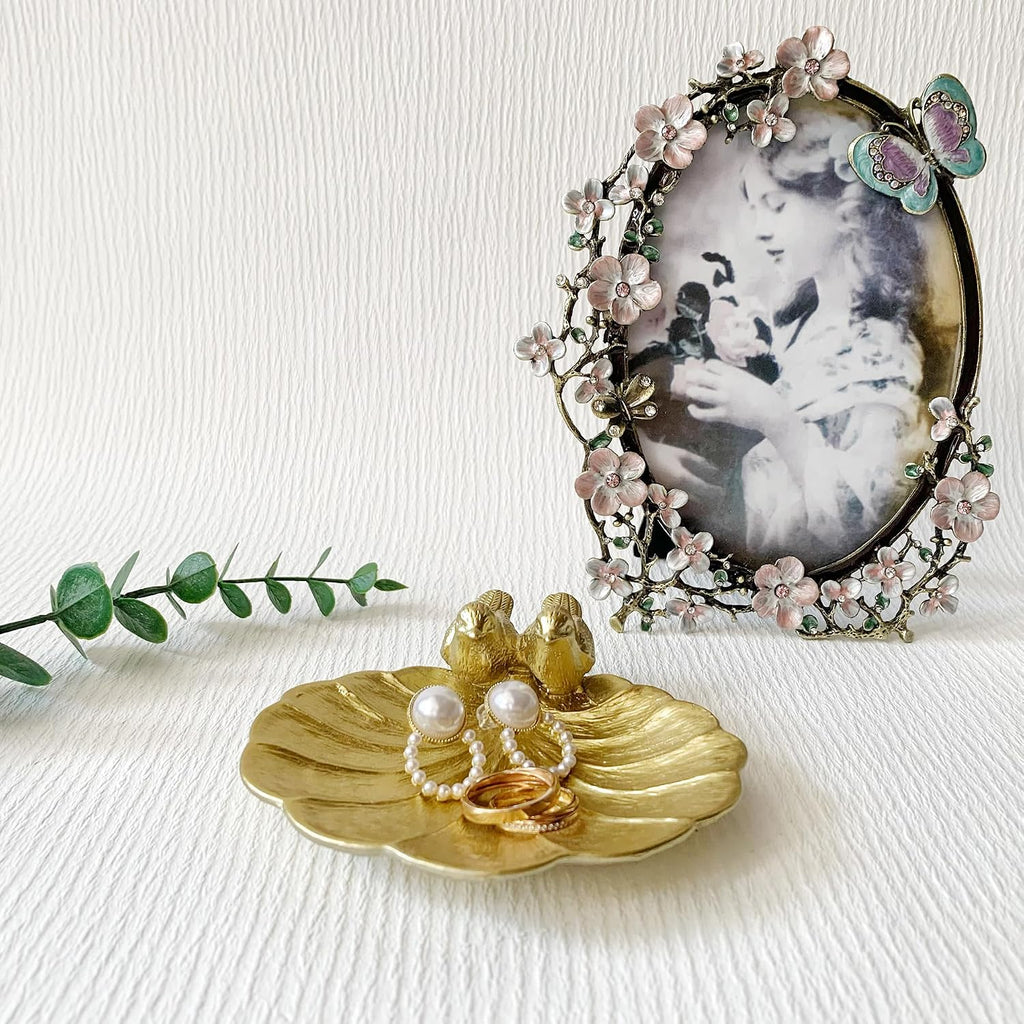 Metal Bird Ring Holder Stand, Mini Jewelry Dish Tray, Gold Jewelry Organizer, Trinket Dish Vanity Tray Small