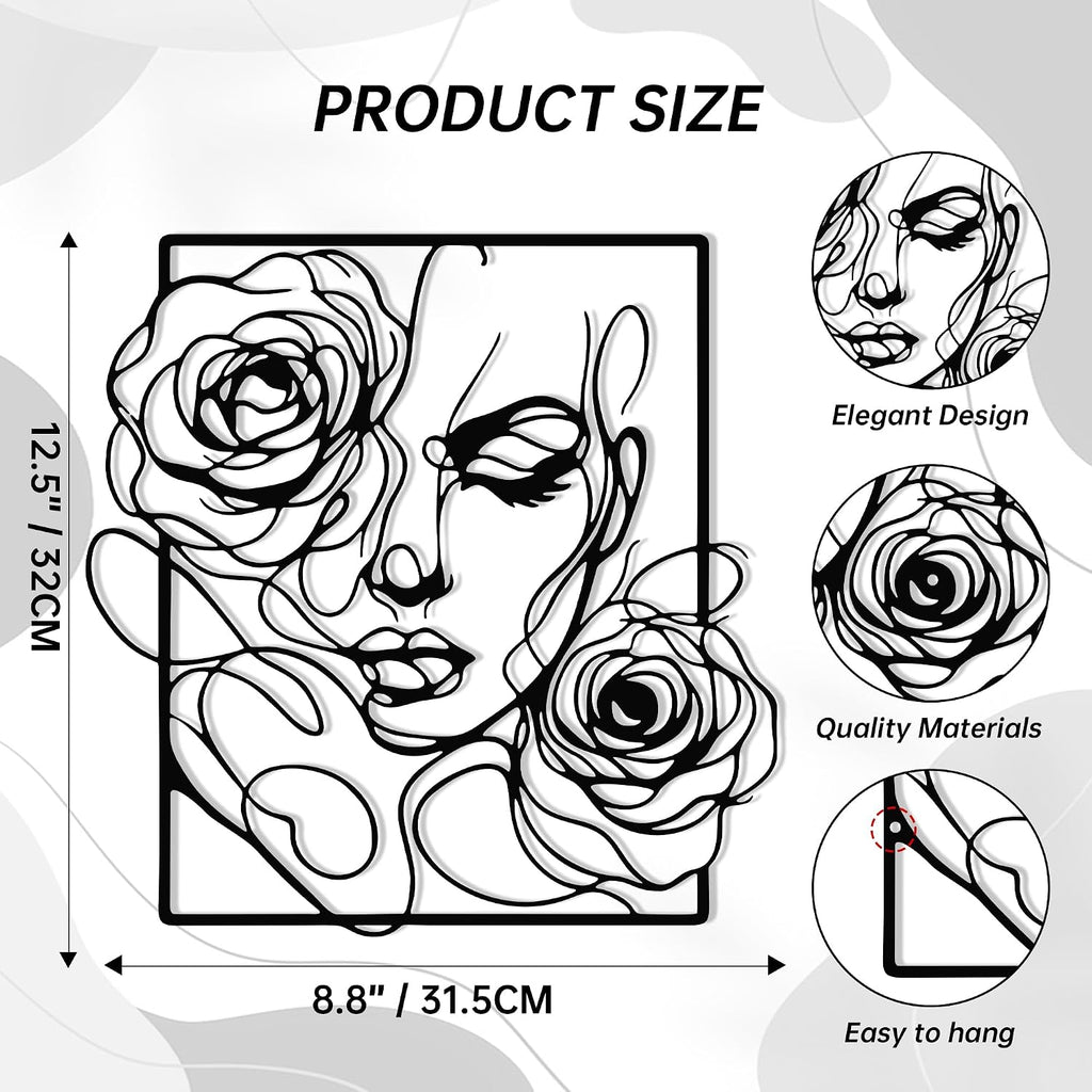 Black Metal Wall Art Rose Silhouette for Women Minimalist Decor