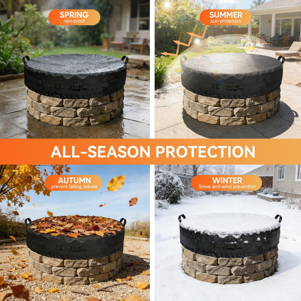 Fire Pit Cover Round, 32-35 Inch Outdoor Firepit Covers *9In