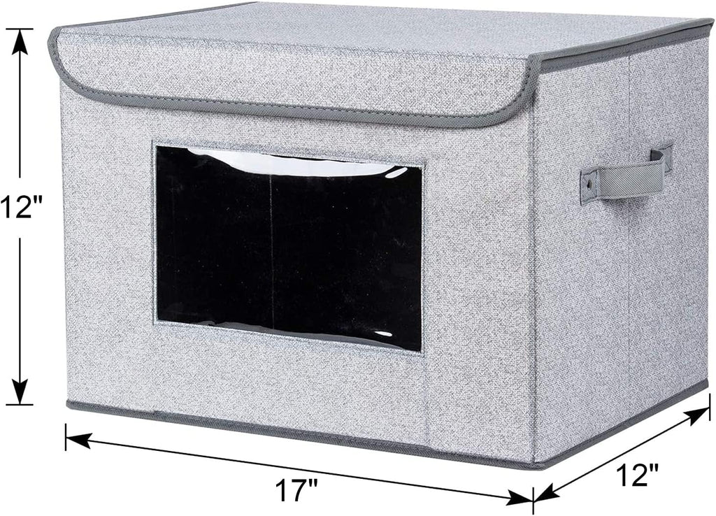 Fabric Closet Storage Bins with Lids for Shelves 4 Pack, Gray | 17 x 12 x 12 In Clothes Storage Bins with Handles &