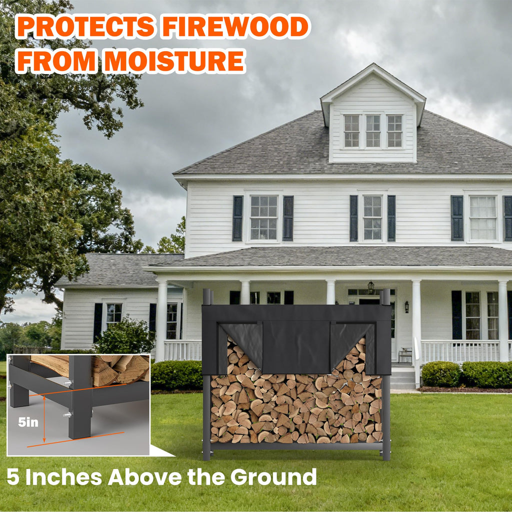4ft Heavy Duty Firewood Rack with Waterproof Cover