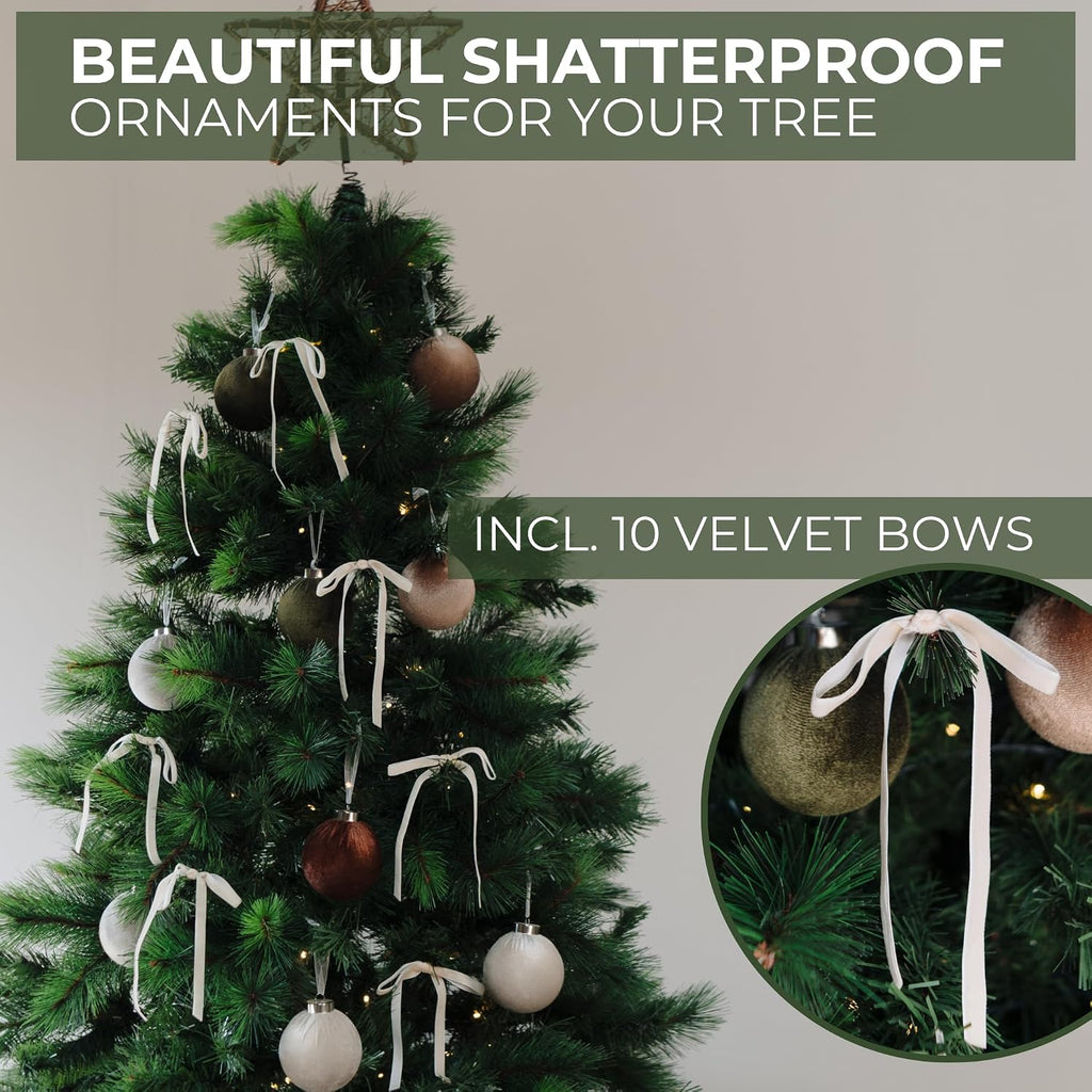 Elegant Velvet Christmas Ornaments Set - 15 Shatterproof Balls & 10 Bows - Set of 15
