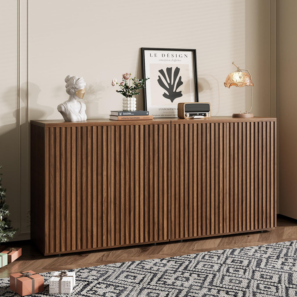 31.5" Fluted Sideboard Cabinet with Storage, Buffet Credenza, Walnut