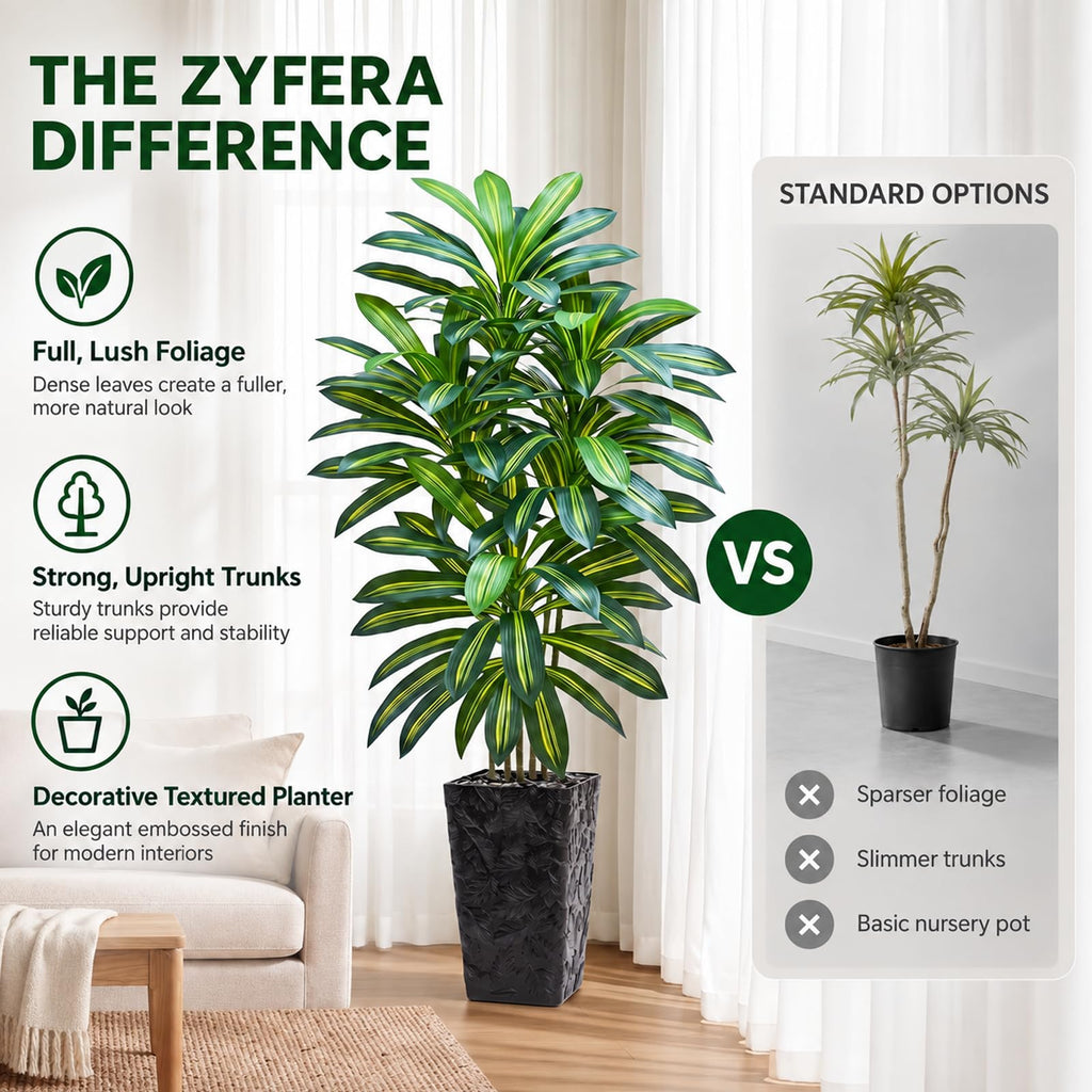 Artificial Dracaena Tree 6FT, Artificial Tree Indoor Black Planter