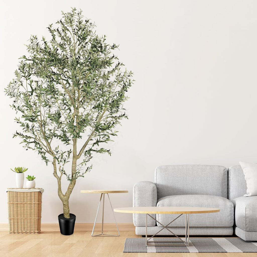 Tall Faux Olive Tree 9ft with Lifelike Leaves & Textured Branches