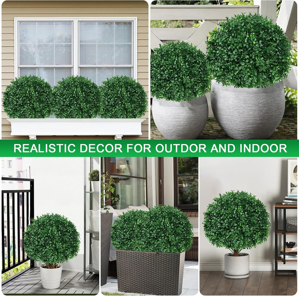 4Pcs Artificial Boxwood Topiary Ball Trees, Faux Boxwood Shrubs