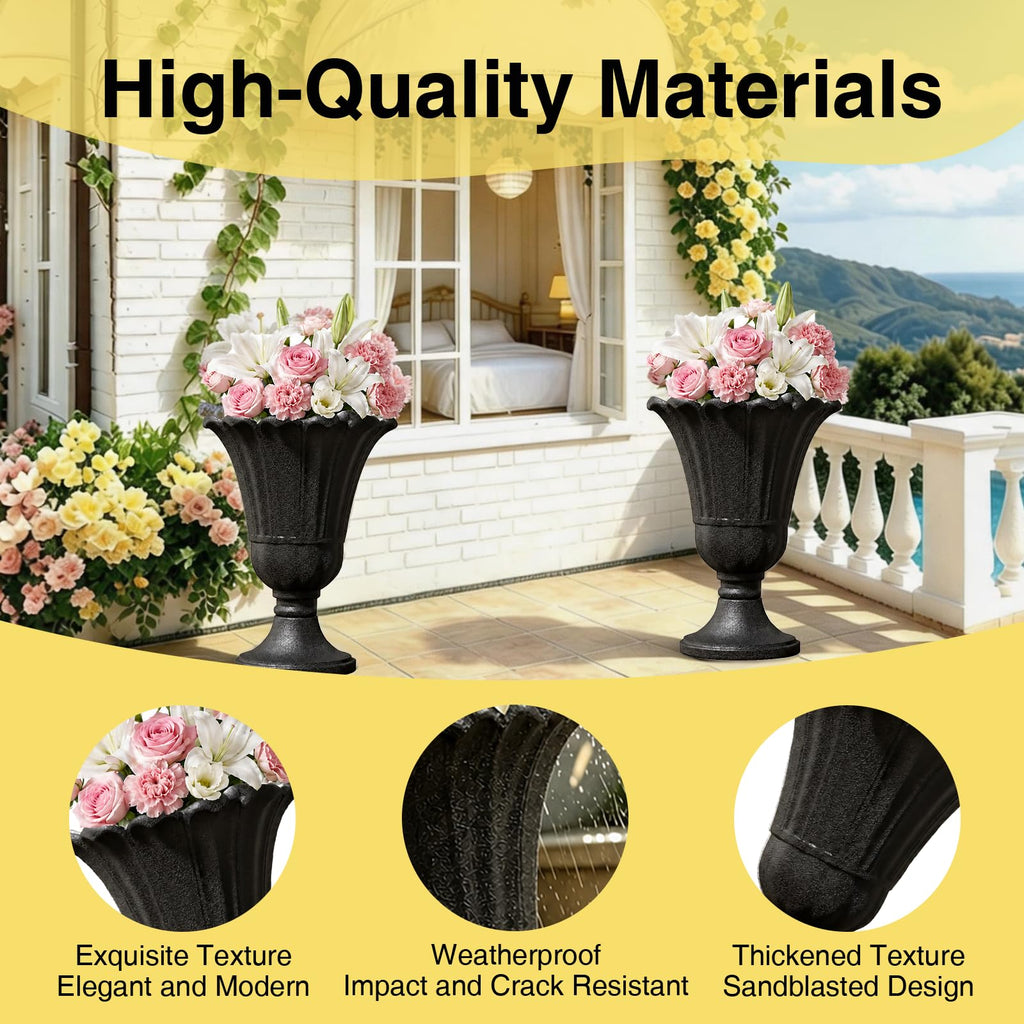24" Tall Urn Planters for Outdoor Plants Set of 2 - Black Petal