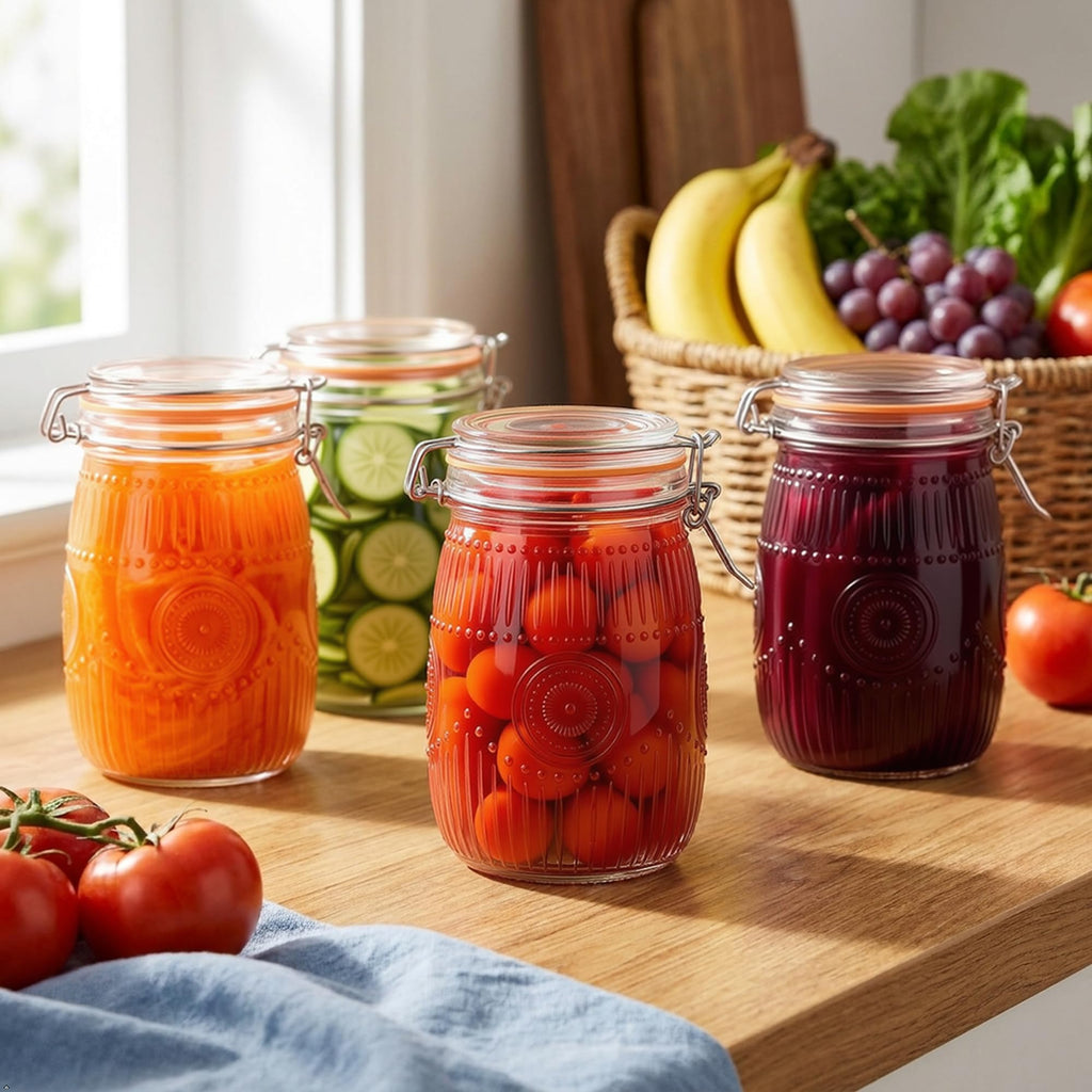 Wide Mouth Vintage Mason Jars with Airtight Lid 32oz Canister 6-Pack