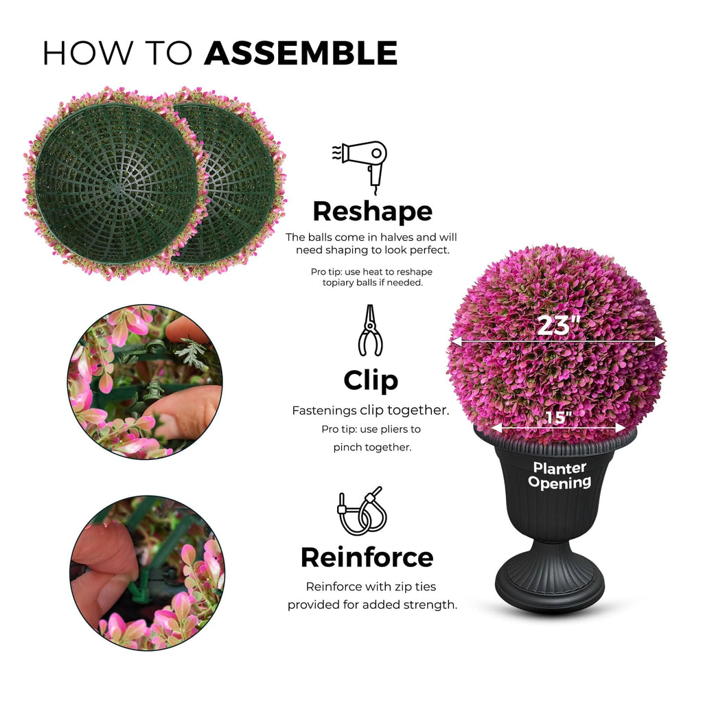 23" XL Hot Pink Artificial Topiary Balls, Set of 2