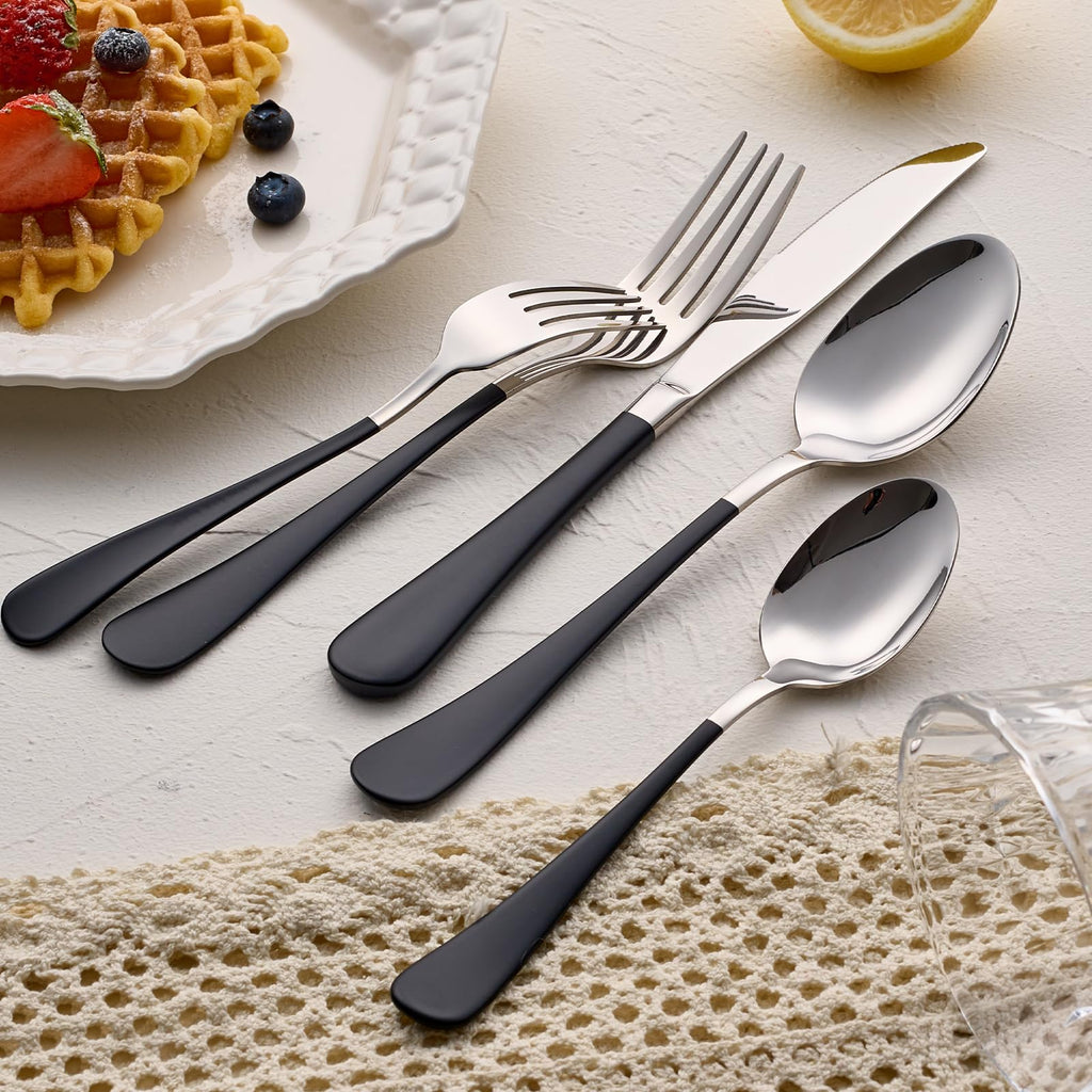 20-Pieces Black Silverware Sets for 4,Black Handle Stainless Steel Cutlery Set, Include Forks Spoons and Knives Set