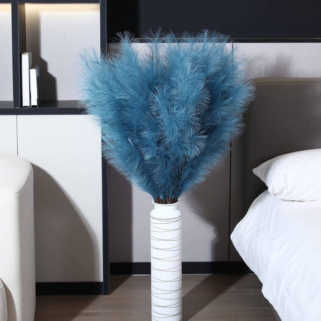 8 Pcs 45 inch Tall Faux Blue Pampas Grass Decor